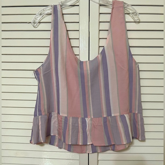 Jasmine & Ginger stripe pastel ruffle tank top sleeveless size L - Picture 7 of 10